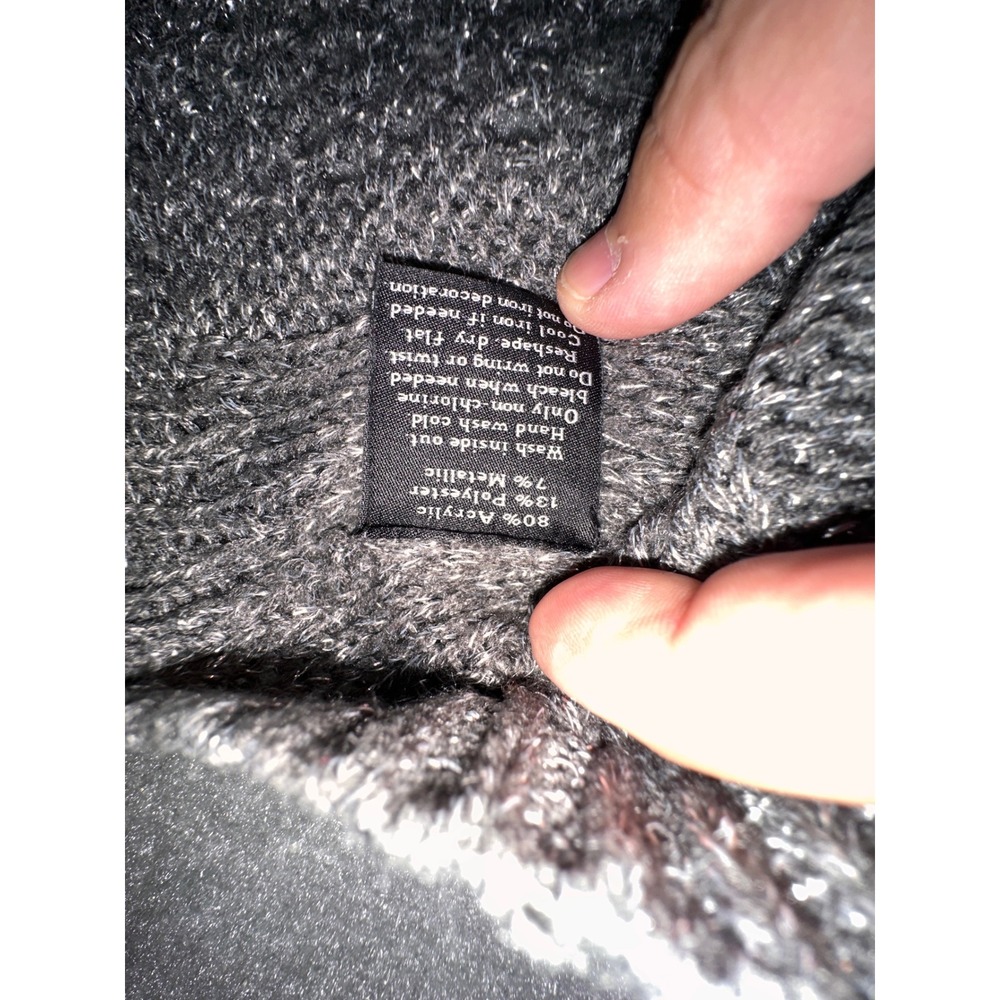 Rock & Republic Women Metallic Charcoal Gray Open Knit High Low Sweater Large - Picture 7 of 10
